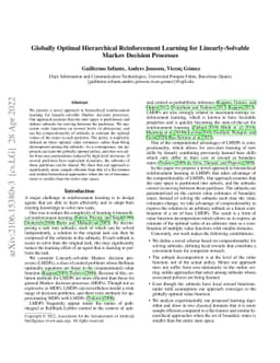 Globally Optimal Hierarchical Reinforcement Learning for
  Linearly-Solvable Markov Decision Processes