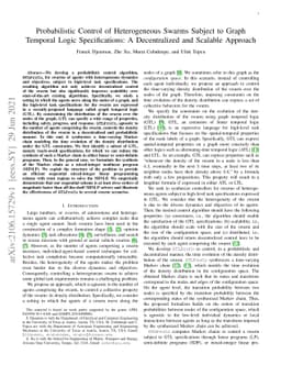 Probabilistic Control of Heterogeneous Swarms Subject to Graph Temporal
  Logic Specifications: A Decentralized and Scalable Approach