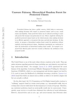 Unaware Fairness: Hierarchical Random Forest for Protected Classes