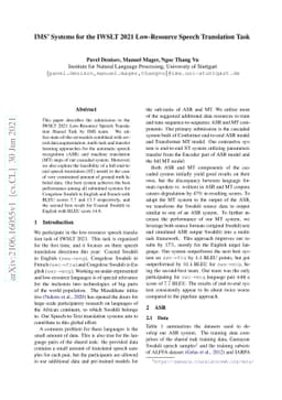IMS' Systems for the IWSLT 2021 Low-Resource Speech Translation Task