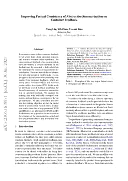 Improving Factual Consistency of Abstractive Summarization on Customer
  Feedback