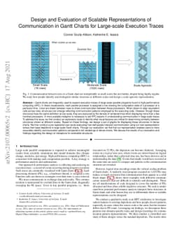 Design and Evaluation of Scalable Representations of Communication in
  Gantt Charts for Large-scale Execution Traces