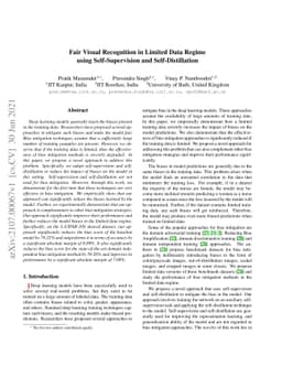 Fair Visual Recognition in Limited Data Regime using Self-Supervision
  and Self-Distillation