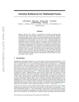Attention Bottlenecks for Multimodal Fusion