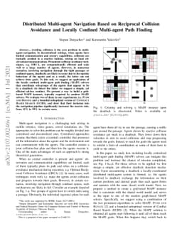 Distributed Multi-agent Navigation Based on Reciprocal Collision
  Avoidance and Locally Confined Multi-agent Path Finding