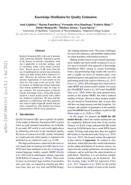 Knowledge Distillation for Quality Estimation