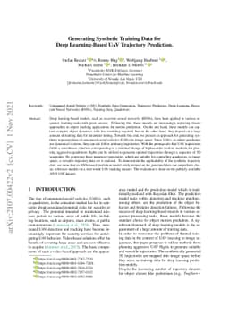 Generating Synthetic Training Data for Deep Learning-Based UAV
  Trajectory Prediction