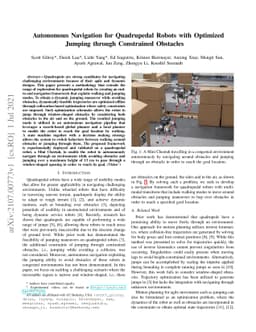 Autonomous Navigation for Quadrupedal Robots with Optimized Jumping
  through Constrained Obstacles