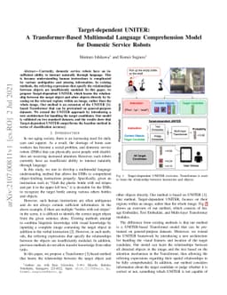 Target-dependent UNITER: A Transformer-Based Multimodal Language
  Comprehension Model for Domestic Service Robots