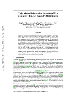 Tight Mutual Information Estimation With Contrastive Fenchel-Legendre
  Optimization