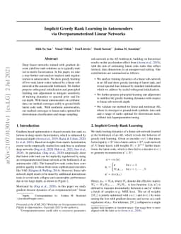 Implicit Greedy Rank Learning in Autoencoders via Overparameterized
  Linear Networks