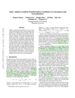 AdaL: Adaptive Gradient Transformation Contributes to Convergences and
  Generalizations