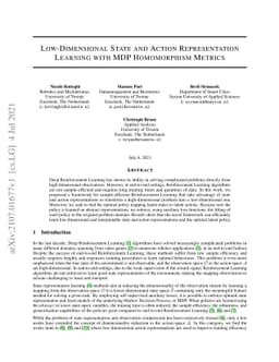 Low-Dimensional State and Action Representation Learning with MDP
  Homomorphism Metrics