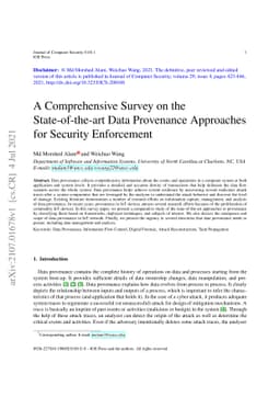 A Comprehensive Survey on the State-of-the-art Data Provenance
  Approaches for Security Enforcement