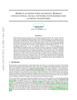 Hebbian learning with gradients: Hebbian convolutional neural networks
  with modern deep learning frameworks
