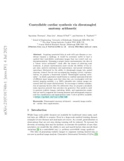 Controllable cardiac synthesis via disentangled anatomy arithmetic