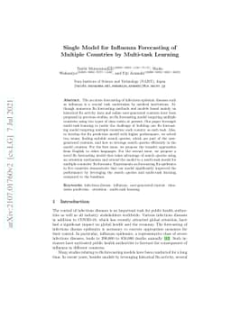 Single Model for Influenza Forecasting of Multiple Countries by
  Multi-task Learning