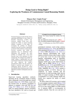 Doing Good or Doing Right? Exploring the Weakness of Commonsense Causal
  Reasoning Models