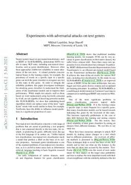Experiments with adversarial attacks on text genres