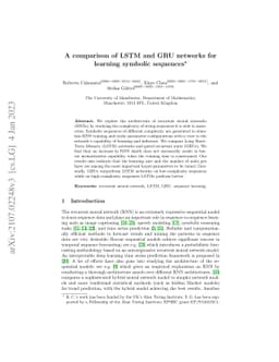 A comparison of LSTM and GRU networks for learning symbolic sequences