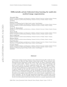Differentially private federated deep learning for multi-site medical
  image segmentation