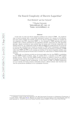 On Search Complexity of Discrete Logarithm