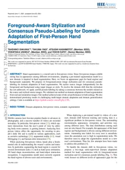 Foreground-Aware Stylization and Consensus Pseudo-Labeling for Domain
  Adaptation of First-Person Hand Segmentation