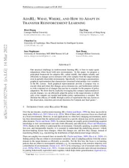 AdaRL: What, Where, and How to Adapt in Transfer Reinforcement Learning