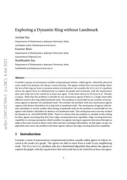Exploring a Dynamic Ring without Landmark