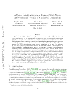 A Causal Bandit Approach to Learning Good Atomic Interventions in
  Presence of Unobserved Confounders