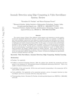 Anomaly Detection using Edge Computing in Video Surveillance System:
  Review