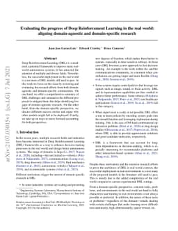 Evaluating the progress of Deep Reinforcement Learning in the real
  world: aligning domain-agnostic and domain-specific research