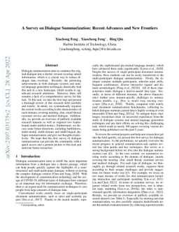 A Survey on Dialogue Summarization: Recent Advances and New Frontiers