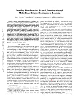 Learning Time-Invariant Reward Functions through Model-Based Inverse
  Reinforcement Learning