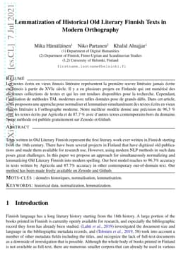 Lemmatization of Historical Old Literary Finnish Texts in Modern
  Orthography