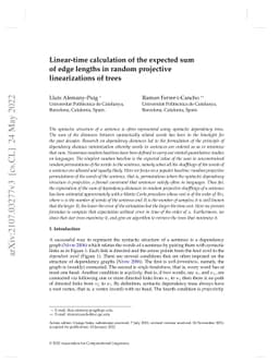 Linear-time calculation of the expected sum of edge lengths in random
  projective linearizations of trees