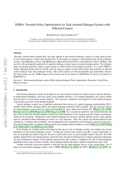 DORA: Toward Policy Optimization for Task-oriented Dialogue System with
  Efficient Context