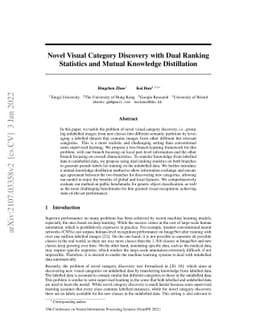 Novel Visual Category Discovery with Dual Ranking Statistics and Mutual
  Knowledge Distillation