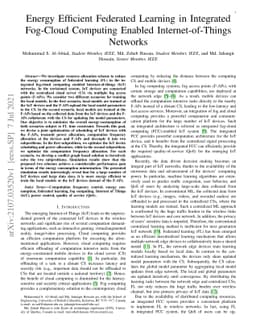 Energy Efficient Federated Learning in Integrated Fog-Cloud Computing
  Enabled Internet-of-Things Networks