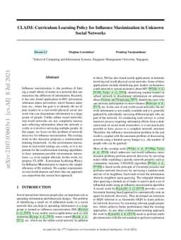 CLAIM: Curriculum Learning Policy for Influence Maximization in Unknown
  Social Networks
