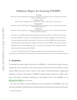 Sublinear Regret for Learning POMDPs