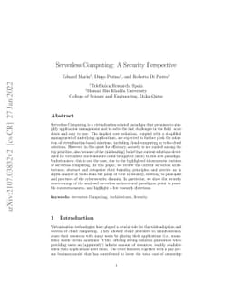 Serverless Computing: A Security Perspective