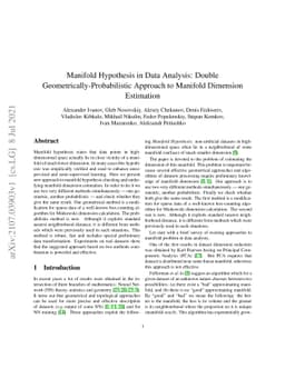 Manifold Hypothesis in Data Analysis: Double Geometrically-Probabilistic
  Approach to Manifold Dimension Estimation