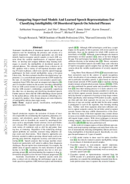 Comparing Supervised Models And Learned Speech Representations For
  Classifying Intelligibility Of Disordered Speech On Selected Phrases