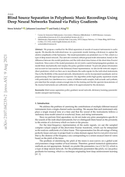 Blind Source Separation in Polyphonic Music Recordings Using Deep Neural
  Networks Trained via Policy Gradients