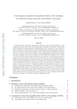 Convergence analysis for gradient flows in the training of artificial
  neural networks with ReLU activation