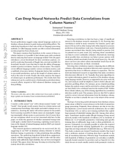 Can Deep Neural Networks Predict Data Correlations from Column Names?
