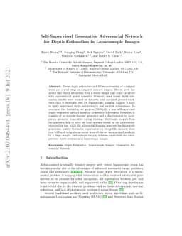 Self-Supervised Generative Adversarial Network for Depth Estimation in
  Laparoscopic Images