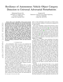 Resilience of Autonomous Vehicle Object Category Detection to Universal
  Adversarial Perturbations