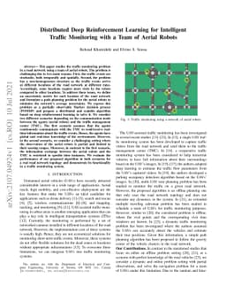Distributed Deep Reinforcement Learning for Intelligent Traffic
  Monitoring with a Team of Aerial Robots